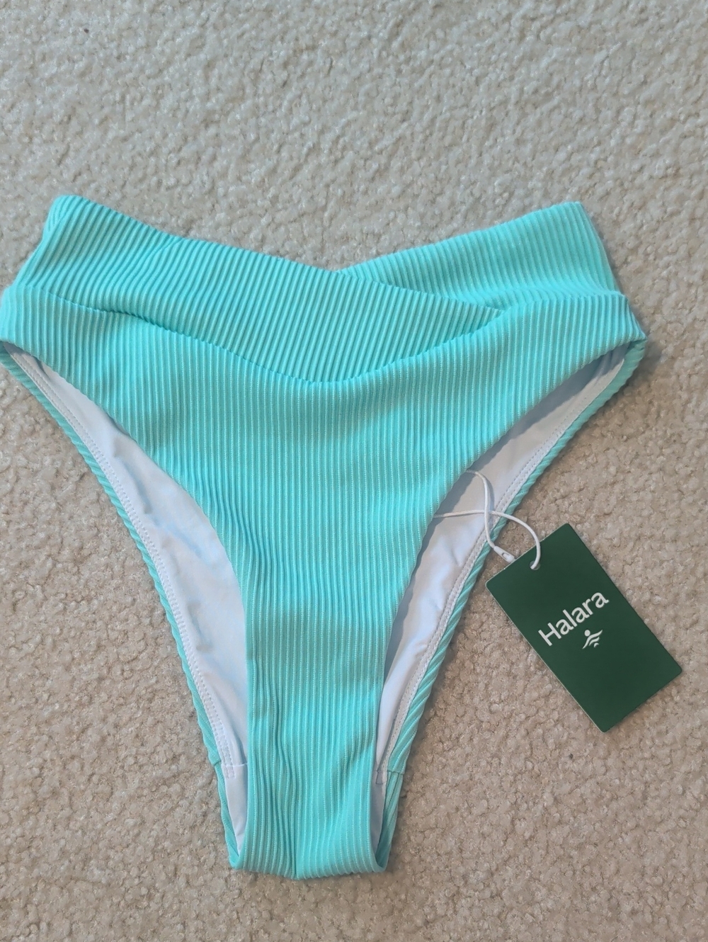 HALARA Ribbed High-Cut Bikini Bottom in Aqua